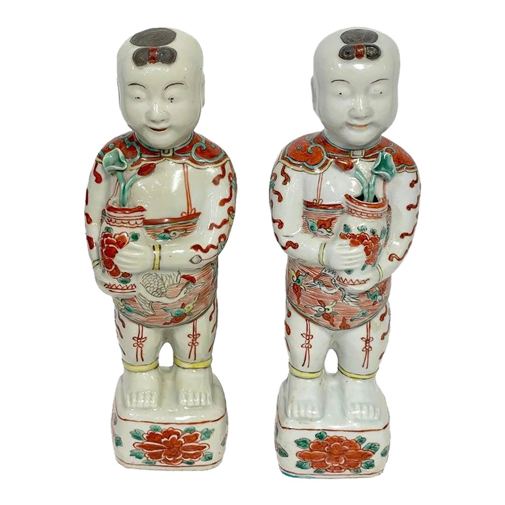 19th Century Chinese Export Famille Verte Figures of the Hehe