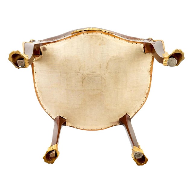 19th Century French Francois Linke Style Ormolu and Wood Leather Armchair For Sale - Image 5 of 18
