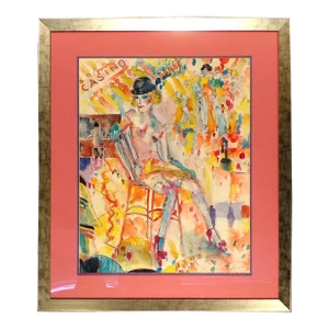 Earl Linderman "Casino Deco" Signed Original Watercolor Painting, New Frame,