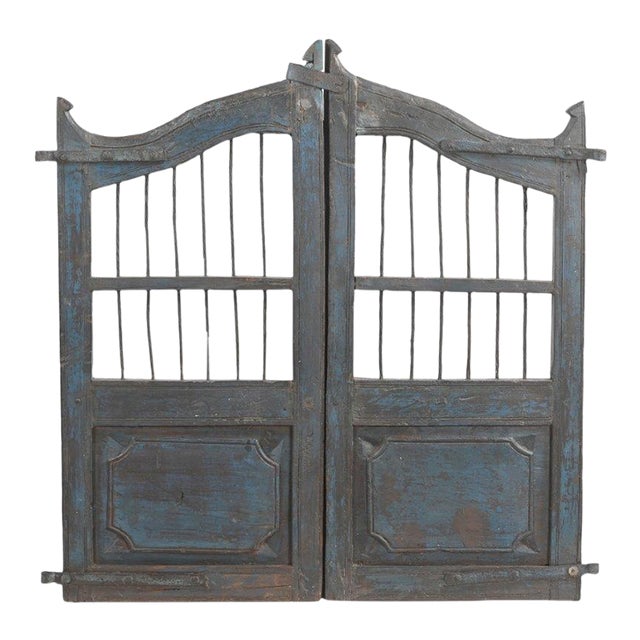 Vintage Indian Painted Teakwood Garden Gate or “Dog Door” For Sale