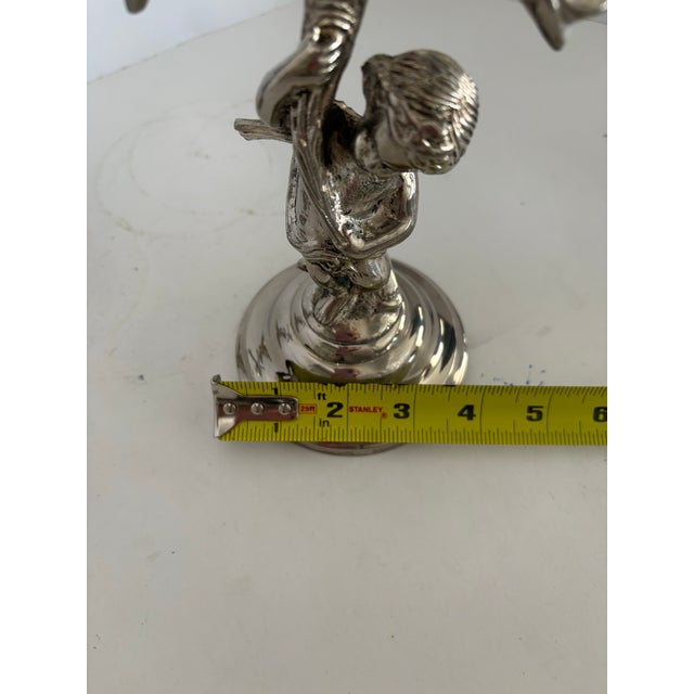 Pair of Antique Silver-Plated Cherub Figural Candlesticks, Circa 1930s Romantic Classical Revival Baroque Inspired For Sale - Image 9 of 10
