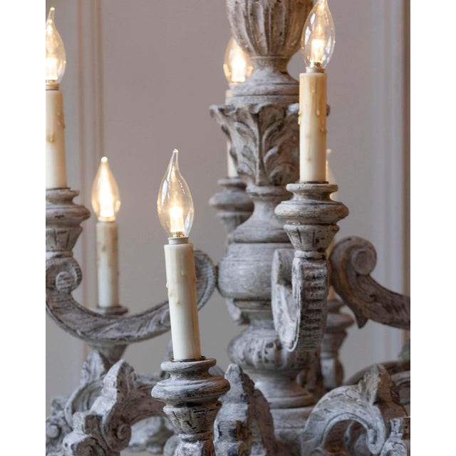 20th Century French Carved and Painted Wood Twelve-Light Chandelier For Sale - Image 14 of 18