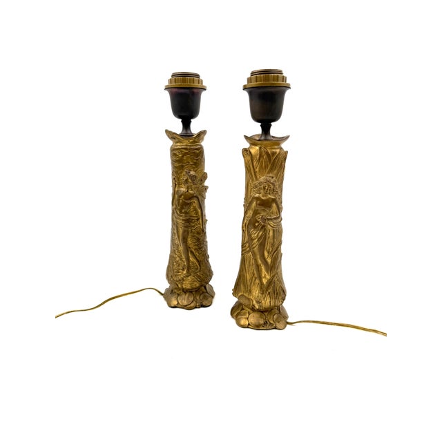 1900 - 1909 1900s Art Nouveau Bronze Table Lamps - a Pair For Sale - Image 5 of 10