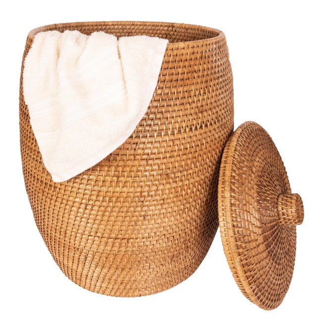 Boho Chic Artifacts Saboga Home Beehive Laundry Hamper with Liner in Honey Brown For Sale - Image 3 of 6