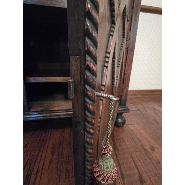 Brown English Gothic Revival Hand-Carved Walnut Sideboard, Original Brass Hardware, 19th Century For Sale - Image 8 of 18