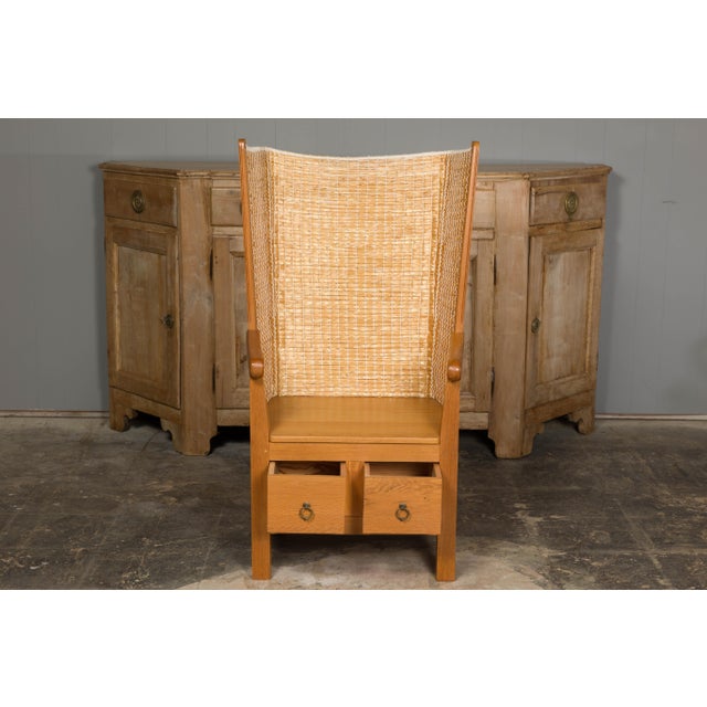 Orkney Island Scottish Oak Wingback Chair with Two Drawers, Vintage For Sale - Image 11 of 12