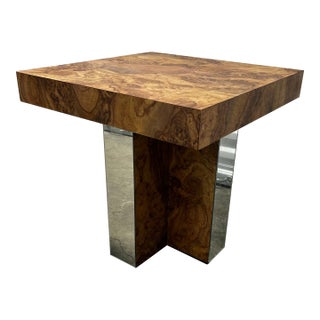 Vintage Burl Veneer and Mirrored Side Table in the Style of Milo Baughman For Sale