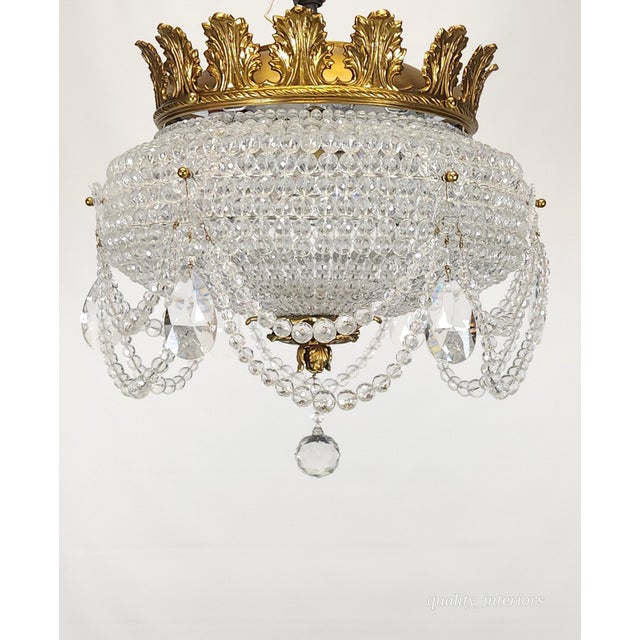 Gold Antique 6 Light Twinkling Beaded Flush Mounted Crystal Chandelier For Sale - Image 8 of 13