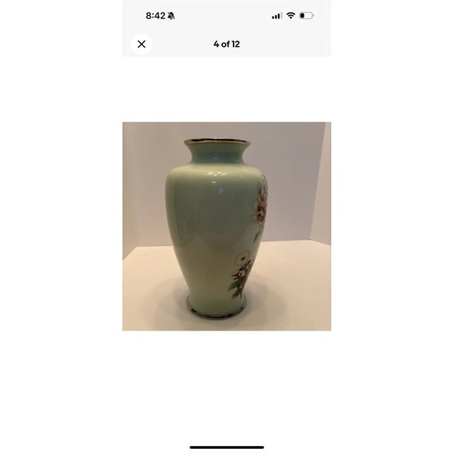 Ando Jubei Signed Japanese Cloisonné Celadon Green Vase Chrysanthemums Antique For Sale - Image 6 of 10