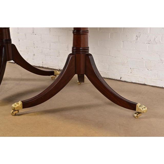 Wood Stickley Georgian Banded Mahogany Double Pedestal Dining Table, Newly Refinished For Sale - Image 7 of 10
