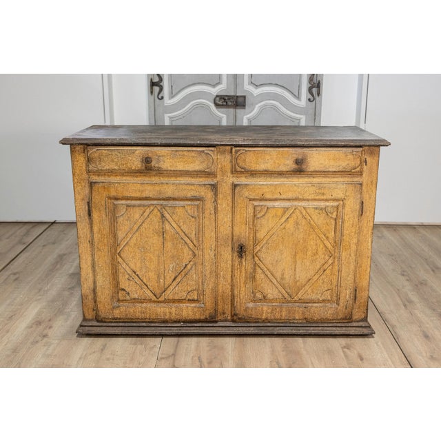 17th Century 17th Century Italian Distressed Paint Wooden Buffet with Carved Diamond Motifs For Sale - Image 5 of 12