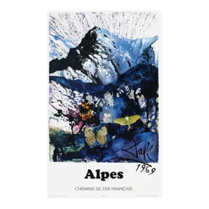 1969 Salvador Dali Alpes French Railroads Large Poster