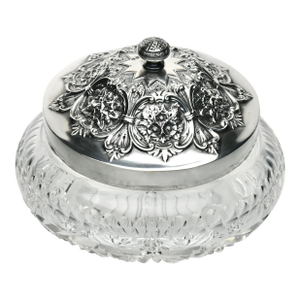 A Large English 1875 Repoussé Sterling & Cut Crystal Container