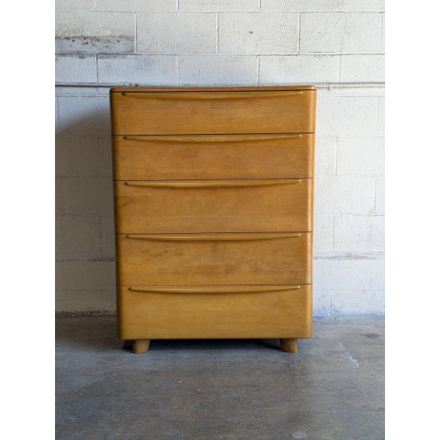 Heywood Wakefield Maple Tallboy Wooden Dresser Highboy Chest of Drawers Vintage 1950s For Sale In Los Angeles - Image 6 of 10