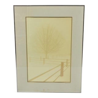 Vintage David Lorenz Winston Solitude Tree Fence Winter Landscape Signed Print For Sale