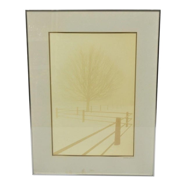 Vintage David Lorenz Winston Solitude Tree Fence Winter Landscape Signed Print For Sale