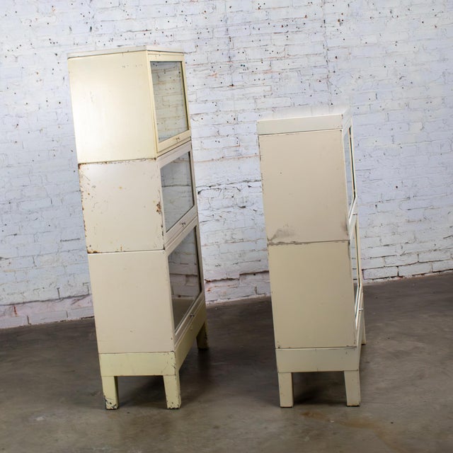 Globe Wernicke Early to Mid-20th Century Industrial Rustic Pair Modular Stacking Barrister Bookcase by Globe-Wernicke For Sale - Image 4 of 18