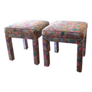 1970s Mid Century Modern Pair of Milo Baughman Style Parsons Ottomans For Sale