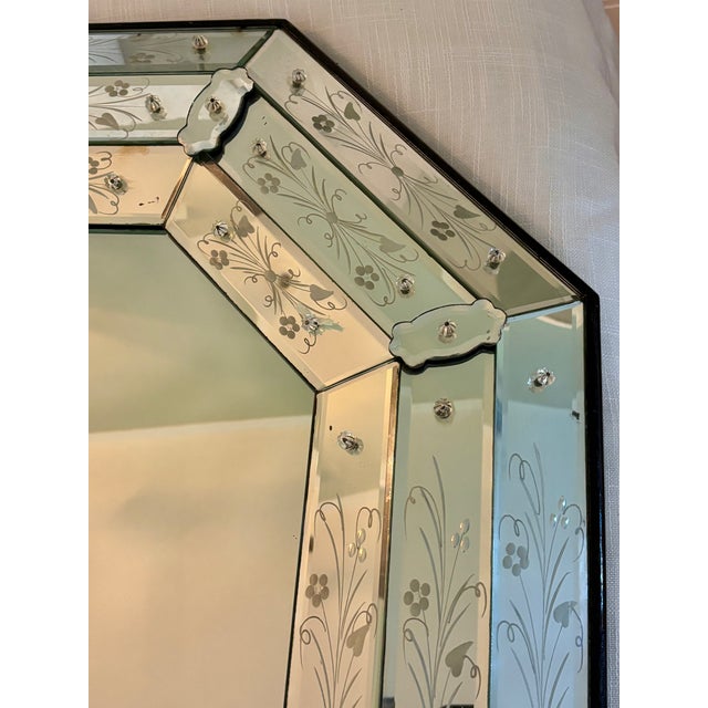 Antique or Vintage Octagonal Venetian Etched Glass Mirror With Etched Floral Design For Sale - Image 16 of 18