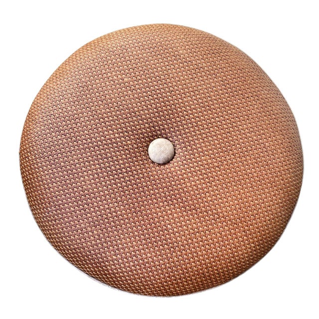 English Old Hickory Tannery Round Tufted Ottoman With Fringe For Sale - Image 3 of 8