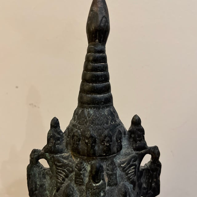 Vintage Thai Bronze Stupa Shrine With 1,000 Buddha Motif For Sale - Image 9 of 12