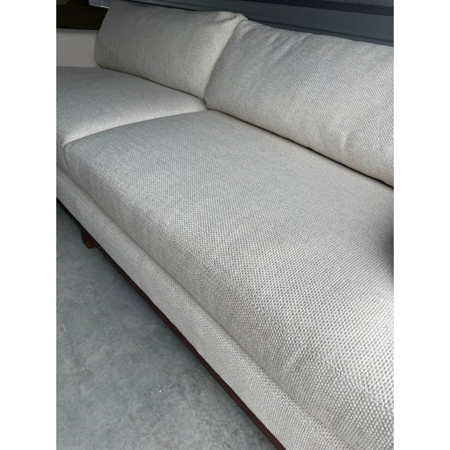 Wood Lee Industries 8 Foot Two Cushion Sofa With Oak Base in White Woven Linen Blend Fabric For Sale - Image 7 of 11