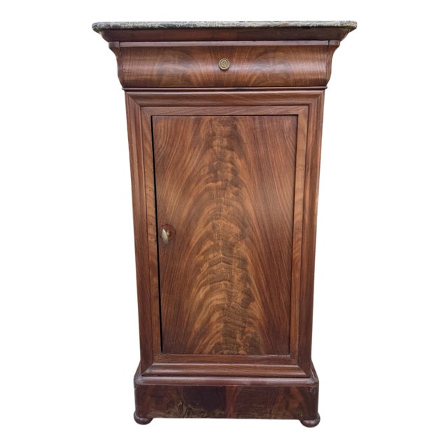 Antique French Mahogany Marble Top Nightstand End Table Cabinet For Sale