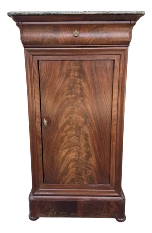 Antique French Mahogany Marble Top Nightstand End Table Cabinet