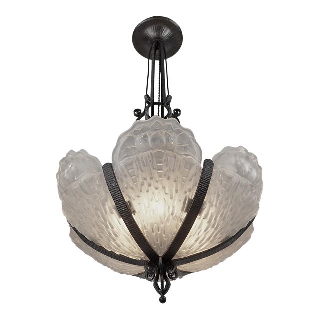 French Art Deco Chandelier by B. Morin & Val Saint-Lambert 1920s For Sale
