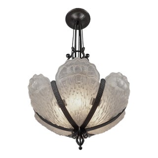 French Art Deco Chandelier by B. Morin & Val Saint-Lambert 1920s France For Sale