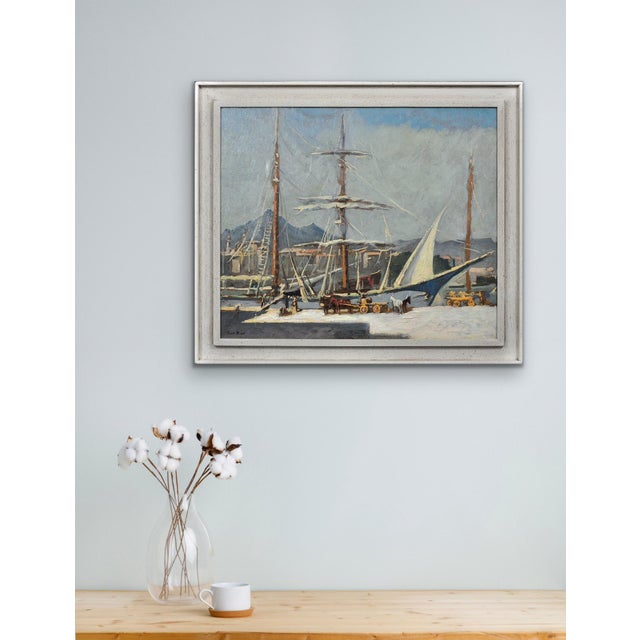 Paul Bret, Unloading & Loading Ships, Palermo Harbour, Sicily, 1930s, Oil Painting, Framed For Sale - Image 15 of 18