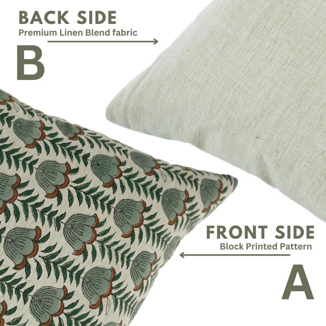 Fabdivine Artistic Block Lotus Print Pillow Cover From Linen Blend- 12x20 For Sale - Image 4 of 5