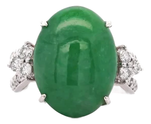 Certified 15 Carat Jadeite Jade a Fei Cui and Diamond Split Platinum Ring Size 7