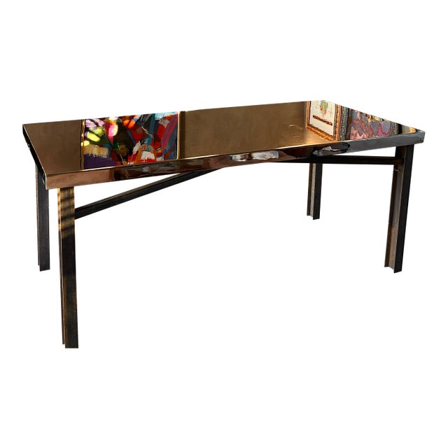 Brutalist Industrial Modern Dining Table, Solid Steel, Chrome Plated. For Sale
