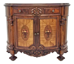 Antique 1920s Rockford Carved Walnut Sideboard Buffet / Console in Spanish Revival Design
