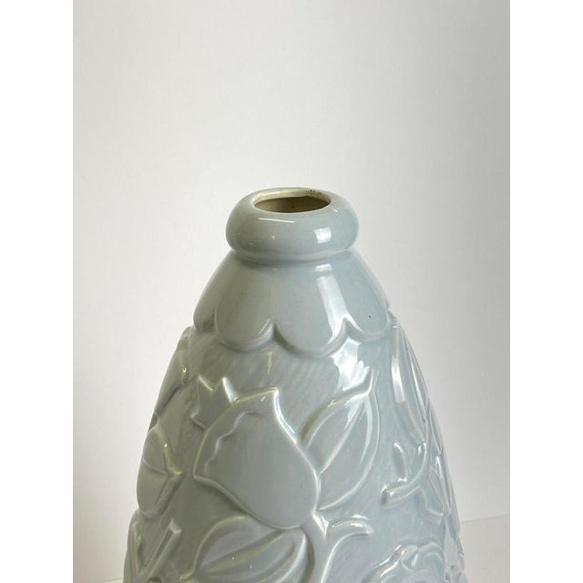Art Deco Pale Blue Faience Vase attributed to St Clement, France, 1930s For Sale - Image 6 of 10