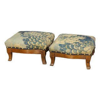 Pair of 19th Century French Louis Philippe Fruitwood and Tapestry Foot Stools For Sale