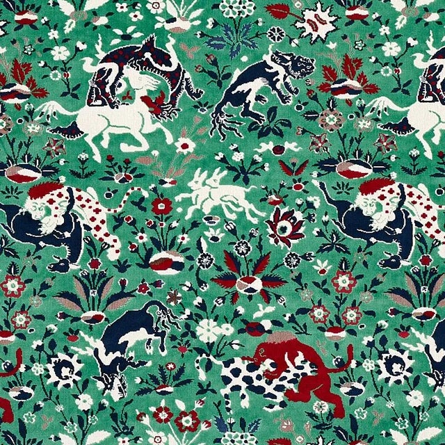 Schumacher Saint Ambrose Velvet Fabric in Jade For Sale