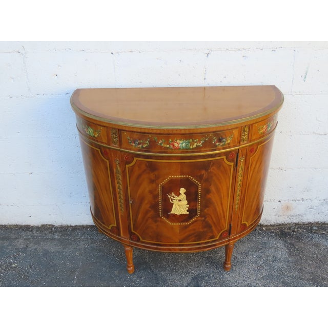 French Bombay Demilune Inlay Cameo Commode Small Buffet Server 6378 For Sale - Image 10 of 17