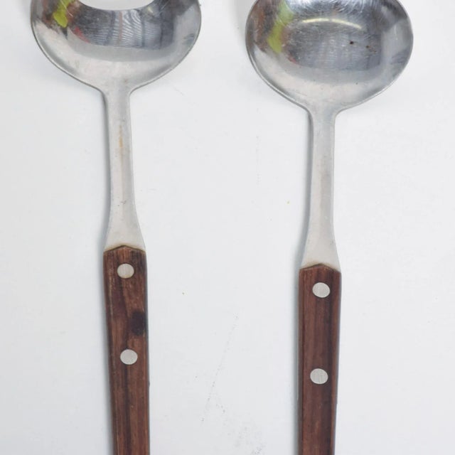 Wood WMF Cromargan Wood & Stainless-Steel Salad Servers Mid Century Modern Dansk For Sale - Image 7 of 11