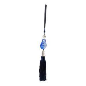 Crystal Glass Fengshui Fortune Blue Artistic Fox Pendant Decor Tassel
