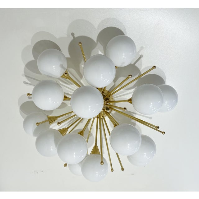 Italian 21st Century Mezzo Polished Brass Glossy White Murano Flush Mount by Fabio LTD For Sale - Image 3 of 9