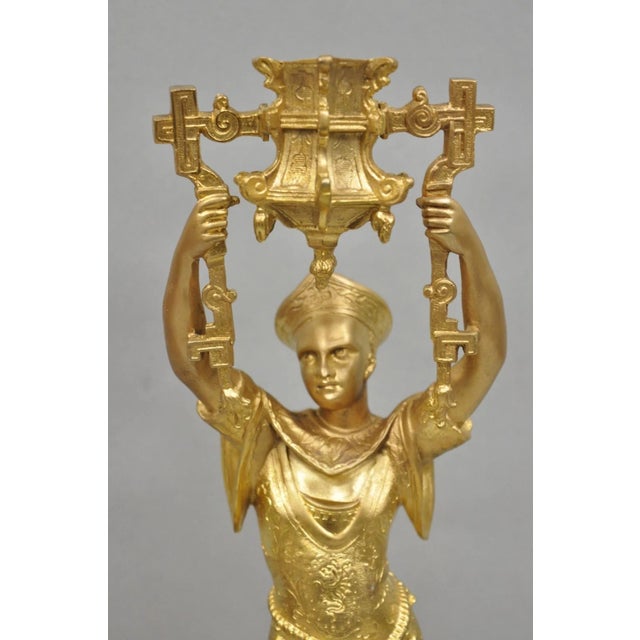 Antique Orientalist Gold Gilt Bronze Figural Male and Female Candlesticks - Pair For Sale In Philadelphia - Image 6 of 18