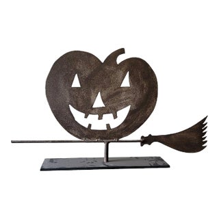 1920s Jack O-Lantern on Witches Broom Weather Vane For Sale