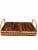 Beautiful vintage mid-century serving tray combining three sculpted teak sections with a woven natural-fiber basket-style...