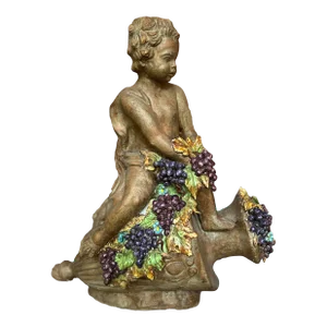 Large Italian Terracotta Putti & Grape Vine Adorning a Wine Vessel Sculpture
