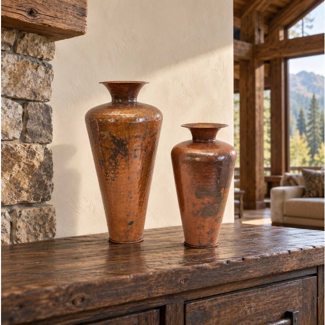 Pair of Late 20th Century Hammered Copper Vases Arts & Crafts Mission Style For Sale - Image 12 of 13