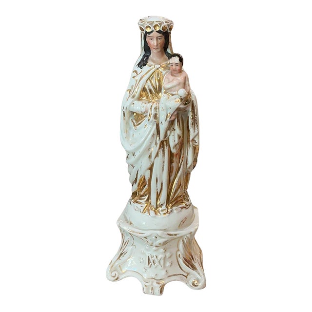 Antique French Vieux Paris Madonna and Child For Sale