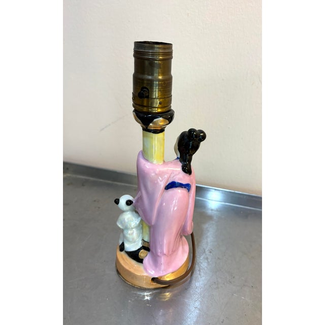 Chinese Small Ceramic Chinese Woman & Baby Lamp For Sale - Image 3 of 3