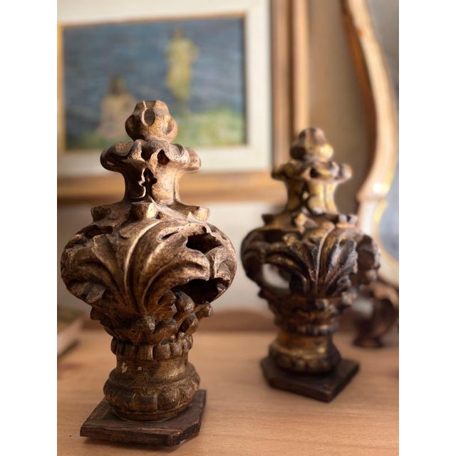 18th Century Louis XV Architectural Carved and Gilded Wood Finials, Set of 2 For Sale - Image 6 of 14